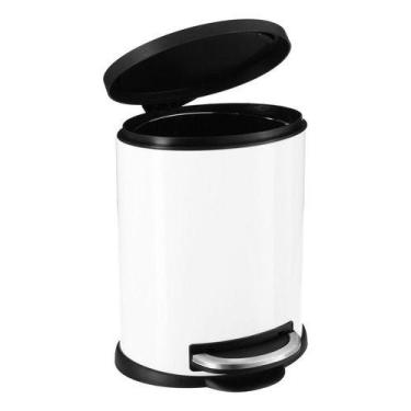 Imagem de Lixeira De Metal Branco E Preto Com Pedal 12 Litros - Just Home Collec