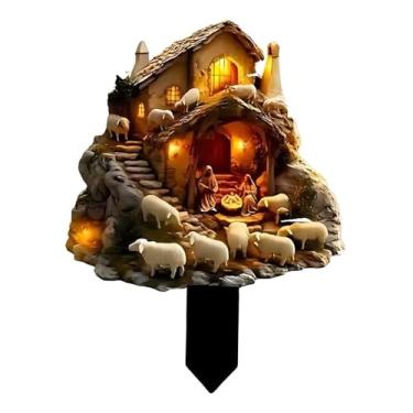 Imagem de ＡＷＨＡＯ Estaca de jardim tema pastoral 2D ornamento acrílico para parques varandas vasos de plantas ao ar livre