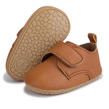 Imagem de Greceen Sapatos Oxford para meninos e meninas mocassins de couro PU são adequados para engatinhar, vestidos de casamento, festas de aniversário e qualquer ocasião, 43-marrom, 12-18 Months Toddler