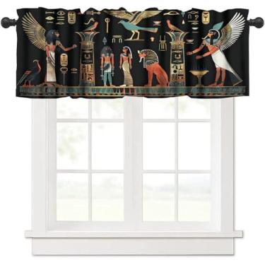 Imagem de Cortinas Egípcias para Janelas, Vintage Antigo Egito Hieróglifos Padrão Faraó Étnico Tradicional Curto Cozinha Janela Tratamento Sanefas para Cozinha Jantar Sala de Estar Quarto 137 x 45 cm