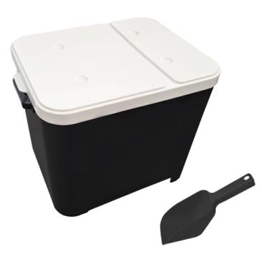 Imagem de Kit Caixa Porta Ração Container de Plástico com Tampa, Preto, Grande Capacidade para Armazenamento 15 KG e Pá Preta