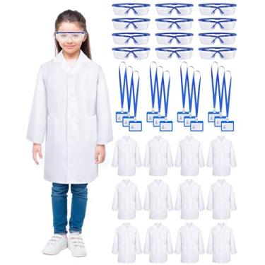 Imagem de Xtinmee 12 Sets 36 Pcs Kids Lab Coat Set Halloween Doctor Costume with Goggles ID Card Science Dentist Doctor Dress Up Kit(Small)
