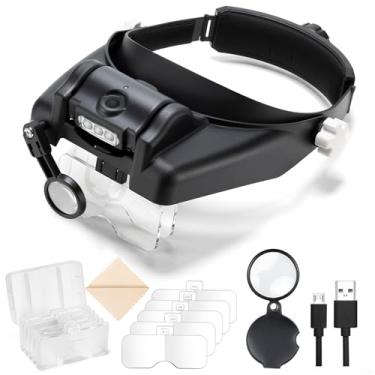 Imagem de COYLAPY lupa com luz mãos livres - lupas de 1x a 14x com luz para trabalho próximo, joalheiros lupa fone de ouvido com 6 lentes para hobby, leitura, artesanato (preto)