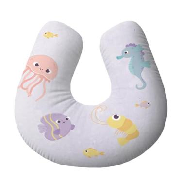 Imagem de Almofada de Amamentação Ergonômica para Bebê e Mamãe Antialérgica | Suporte para Amamentar com Conforto | Fundo do mar Lilás