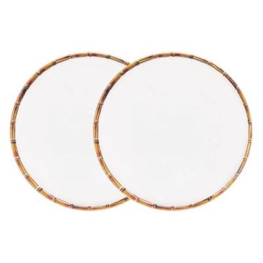 Imagem de Jogo 2 Prato Sobremesa Borda de Bambu Melamina Branco 22cm Wolff