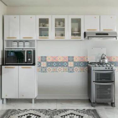 Imagem de Cozinha Modulada 3 Peças 9 Portas Aço Diamante Telasul, branco/dourado