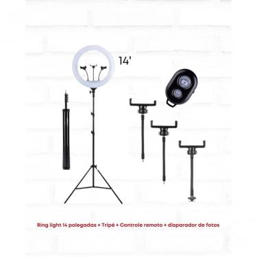 Imagem de Ring Light 14 (35cm) Polegadas + Tripé 160cm + 03 Phone Clip + Adaptador Ball Head + Disparador De Fotos