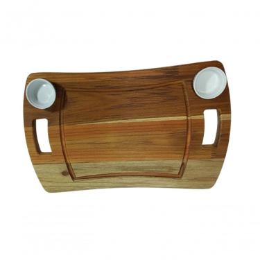 Imagem de Tábua De Madeira Teca Retangular Com 2 Ramequins