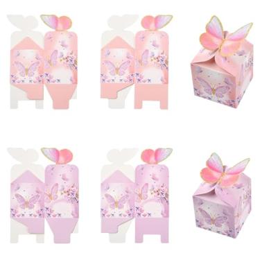 Imagem de Stiesy 20 caixas de lembrancinhas de borboleta rosa e roxa, mini sacos de presente para lembrancinhas de festa de aniversário de casamento, 6 cm x 6 cm x 6 cm, embalagem de presente para mulheres