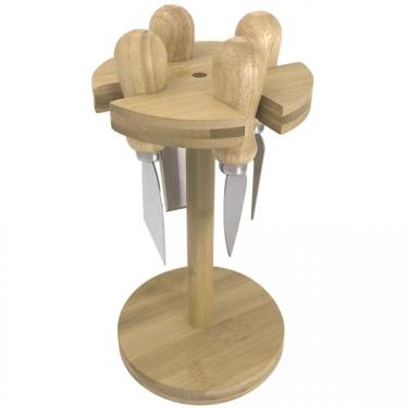 Imagem de Conjunto De Facas Para Queijo Dynasty Em Inox E Suporte Em Bambum 4 Peças Inox E Natural
