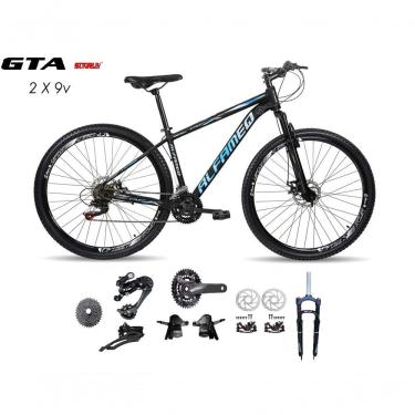 Imagem de Bicicleta Aro 29 Alfameq Afx Kit 2x9 Gta Sunrun Freio Disco K7 11/36 Pedivela 24/38d Garfo Com Trava - Preto/azul Tam.17