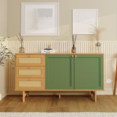 Imagem de Buffet 2 Portas Laca 3 Gavetas Rattan Magna Cabecasa Madeiramadeira Mel Verde