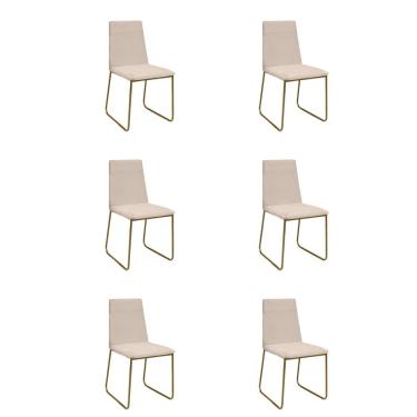 Imagem de Kit 6 Cadeiras De Jantar Cozinha Industrial Lexa Veludo Élpis Móveis Bege Dourada
