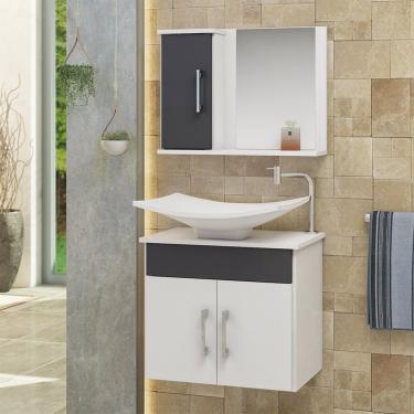 Imagem de Conjunto Gabinete Banheiro 3 Portas Bali - Cinza Titanium - Cinza