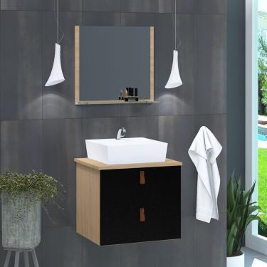 Imagem de Gabinete De Banheiro Suspenso 2 Gavetas Berlim 45cm Freijó Amadeirado E Preto - Preto