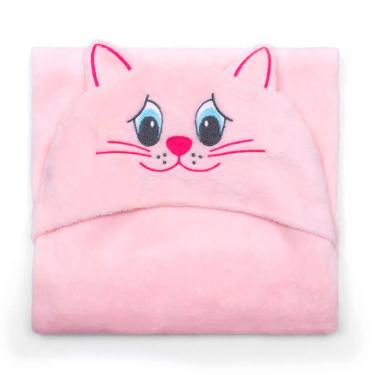 Imagem de Manta Com Capuz Buettner Microfibra Infantil Miau 90cmx90cm Rosa Claro