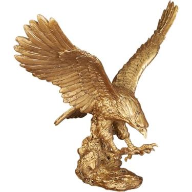 Imagem de Yonawlsy Escultura de estátua decorativa de águia feita à mão para uso doméstico ou escritório - decoração realista e realista (pequena, dourada)