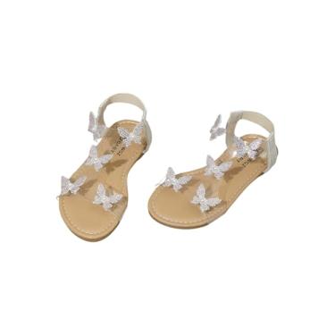 Imagem de GORGLITTER Sandália feminina transparente borboleta strass glitter tira no tornozelo sandálias planas verão praia férias sandália, Transparente., 12.5 Big Kid