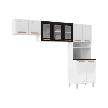 Imagem de Kit de Cozinha Modulada 3 Peças Diamante (2 Armários + 1 Paneleiro) Branco/Preto - Telasul