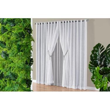 Imagem de Cortina Realce 2,00m x 1,70m Semi Blackout/Voil Xadrez C/ Abraçadeira 