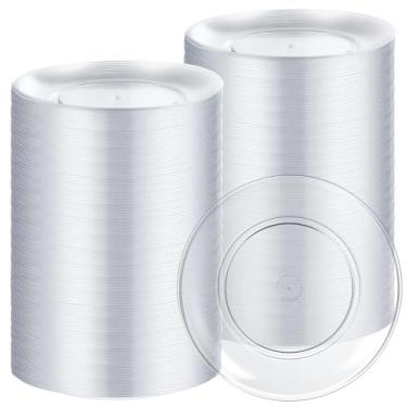 Imagem de Mimorou 300 peças de pratos de sobremesa de plástico transparente 14 cm pratos de bolo descartáveis pequenos pratos de festa pratos redondos transparentes a granel para jantar de casamento, aperitivos