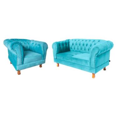 Imagem de Uma Namoradeira + Uma Poltrona Chesterfield Capitone - Suede Tiffany /