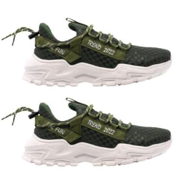 Imagem de Kit 2 Tênis Masculino Rekoba Live For Fun Original, Verde militar, 39