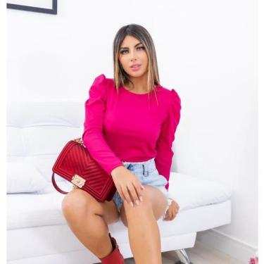 Imagem de Blusa feminina manga longa bufante gola rasa - Filó Modas