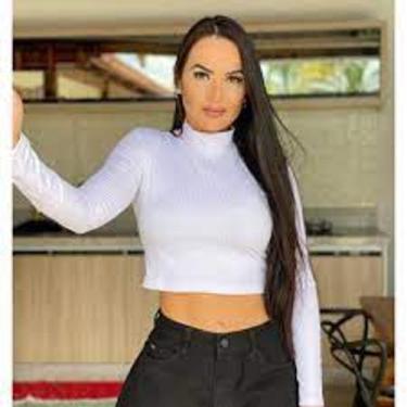 Imagem de Cropped feminino manga longa gola rasa básico malha canelada moda - Fi