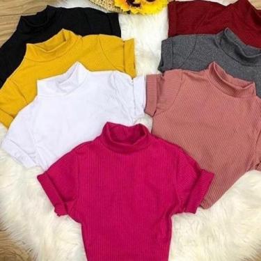 Imagem de Blusa cropped feminino gola alta manga curta malha canelada - Filó Mod