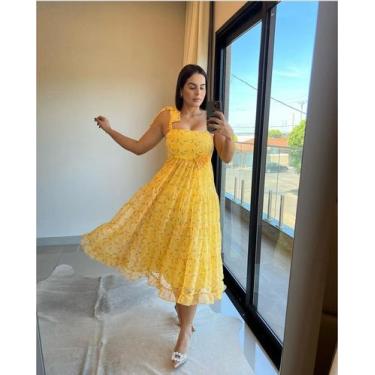 Imagem de Vestido amarelo midi com forro tamanho G - Maria Rosa
