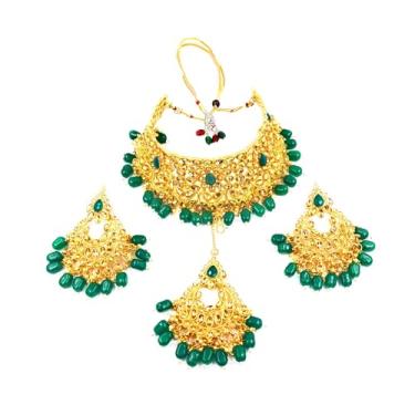 Imagem de SHINDE EXPORTS Conjuntos de joias tradicionais indianas gargantilha, colar de casamento, brincos, joias de declaração para mulheres, Medium, Metal, Sem Pedra Preciosa