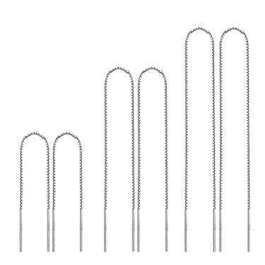 Imagem de 3 pares de brincos de passador curto longo prata ouro preto agulha e fio enrolador pendurado cordão pendurado brincos corrente duplo piercing, Banhado a prata, Sem pedras preciosas