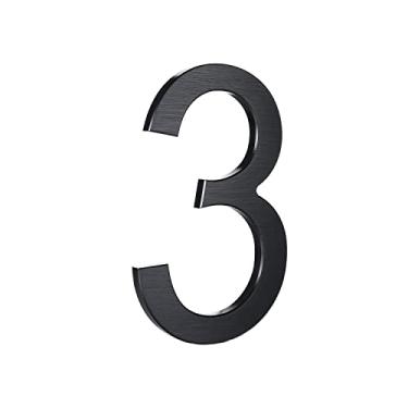 Imagem de Números de casas flutuantes modernos - 1,5 cm de altura em alumínio escovado sólido número de endereço/à prova de desbotamento/à prova d'água/acabamento preto elegante/número 3