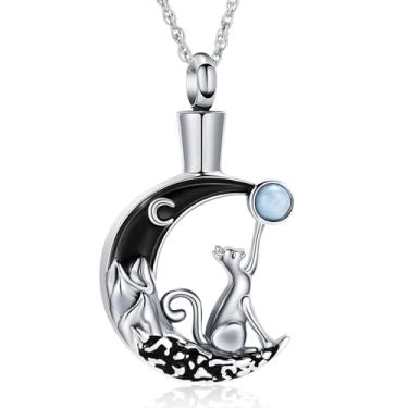 Imagem de shajwo Colar de urna de gato da lua para cinzas, joia memorial de cremação, pingente de cinzas para mulheres e homens, Aço inoxidável, Sem Pedra Preciosa