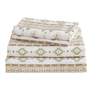 Imagem de CozySmile Jogo de lençol King com 4 peças, boêmio, microfibra macia, bolso profundo, geométrico (king, verde-oliva creme geométrico)
