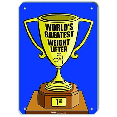Imagem de PetKa Signs and Graphics PKWG-0434-NA_ Placa de alumínio "World's Greatest Weight Lifter", 17,8 cm x 25,4 cm, azul troféu
