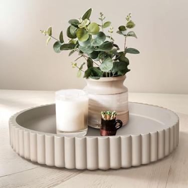 Imagem de Bandejas decorativas redondas de 33 cm para decoração de casa, bandejas de mesa de concreto, decoração de mesa de centro, bandeja decorativa redonda para sala de estar, escritório, sala de jantar