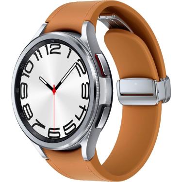 Imagem de Samsung - BESPOKE Galaxy Watch6 Smartwatch clássico de aço inoxidável 47 mm BT com pulseira de camelo de couro ecológico híbrido D-Buckle (M/L) - Prat