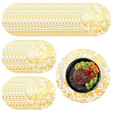Imagem de Ptwola 100 peças de jogo americano descartável dourado redondo 33 cm carregador de malha metálica tapetes de mesa prensados finos decorativos para jantar, casamento, férias, festa de aniversário