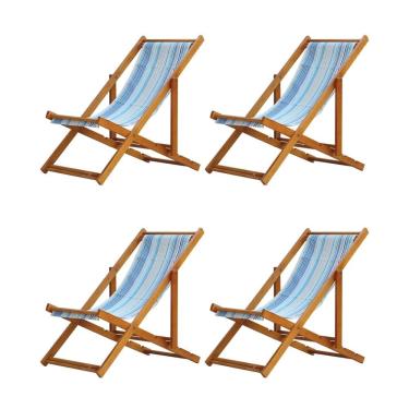 Imagem de Kit 4 Espreguiçadeiras Preguiçosa Dobrável sem Braço Mel em Madeira Maciça