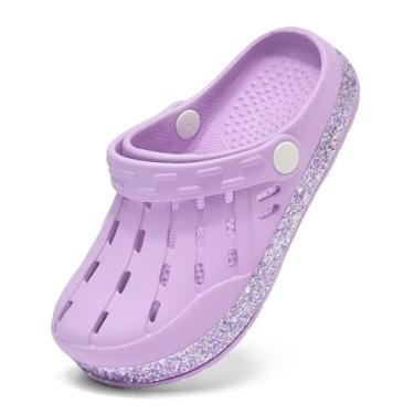 Imagem de Cubufly Tamancos Brilhantes Para Meninas, Calçados Infantis De Jardim, Sandálias Aquáticas Para Crianças, Chinelos De Praia Para Áreas Internas E Externas, Roxo