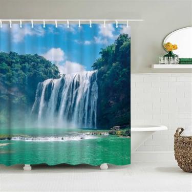 Imagem de Cortinas de chuveiro de paisagem para banheiro Poliéster Cenário natural Floresta Impressão Cortina de chuveiro com gancho 180 * 200CM,9265W,W90xH180cm