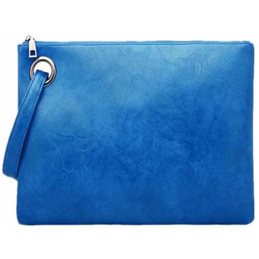 Imagem de ruizedidi Bolsas clutch femininas bolsa de noite bolsa feminina designer moderno casamento couro PU bolsa de pulso preta, Azul claro, 13*9.5in