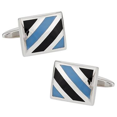 Imagem de Abotoaduras listradas azuis com caixa de apresentação Cuff-Daddy