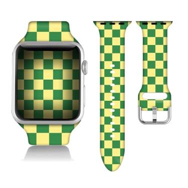 Imagem de Pulseira de substituição compatível com Apple Watch verde 38/40/41/42/44/45 mm, presentes xadrez de silicone macio, decorações xadrez, para Iwatch séries 9, 8, 7, 6, 5, 4, 3, 2 e 1 SE.42 mm/44 mm/45