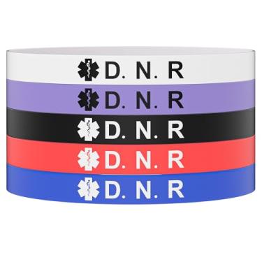 Imagem de Pulseira de alerta médico 5 peças para homens e mulheres, pulseira de silicone com identificação de alerta médico para diabéticos D.N.R marcapasso epilepsia, 8in, Silicone, Sem Pedra Preciosa