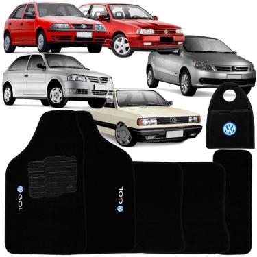 Imagem de Jogo Tapete Automotivo Carpete + Lixeira Gol G3 2000 à 2005 Soft Logo Bordado Preto 6 P...