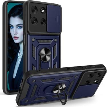 Imagem de Capa CSmall para Motorola Moto G56 com capa de lente de câmera deslizante, grau militar à prova de choque com anel giratório para Motorola G56 SJ azul