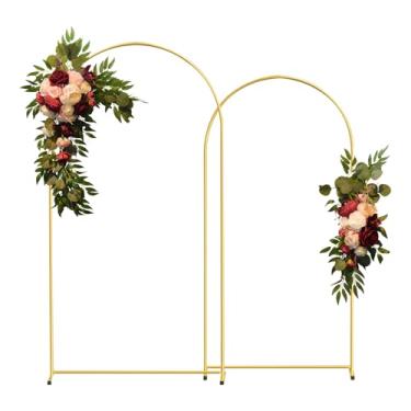 Imagem de WORFEI Conjunto De 2 Suportes De Arco De Alumínio Dourado Para Cenário De Casamento (7,2 Pés E 6,6 Pés), Estrutura De Arco De Balão Quadrado De Metal Para Festa De Aniversário, Cerimônia, Chá De Bebê